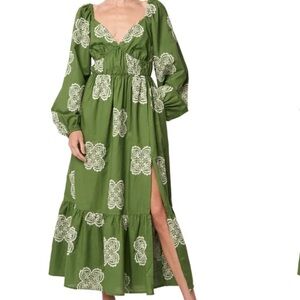 Serbita Medallion Embroidered Dress Green